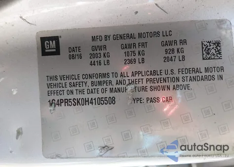 2017 Buick Verano Sport Touring from USA, damaged, VIN 1G4PR5SK0H4105508